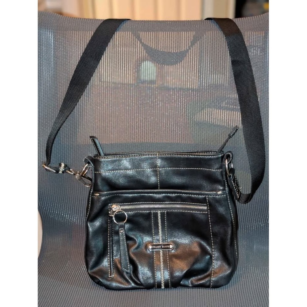 Franco Sarto Black Crossbody Bag Contrast Stitch Shoulder Purse